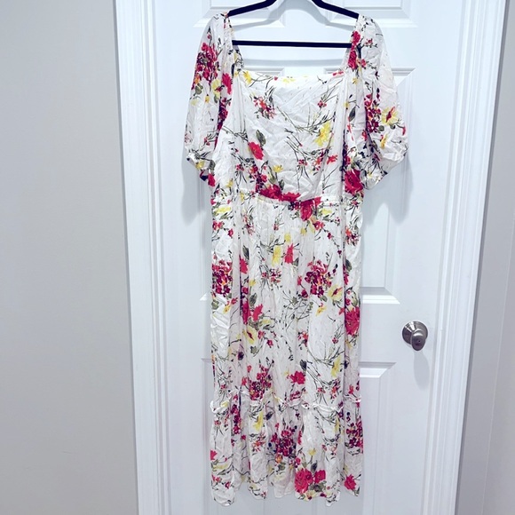 NWT Lane Bryant Floral Off The Puff Shoulder Dress 18 LONG Midi Plus Size - Picture 5 of 12